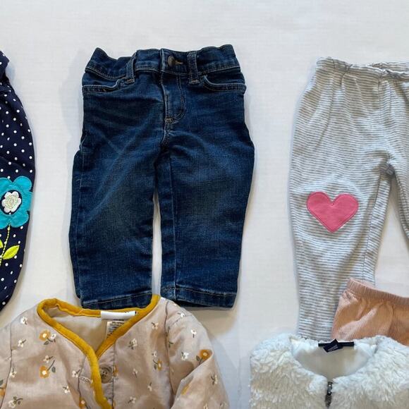 Baby Girl Bundle - 9 items, rompers, dresses, jeans, quilted jacket, 6-12mos. - Picture 6 of 9